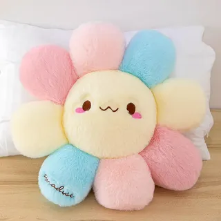 NatureMan Blumenkissen, lächelndes Gänseblümchen, Bodenkissen, bunte Sonnenblume, Sitzkissen, ästhetisches Bodenkissen, dekoratives Dekokissen für Bett, Couch, Größe L, 56 cm