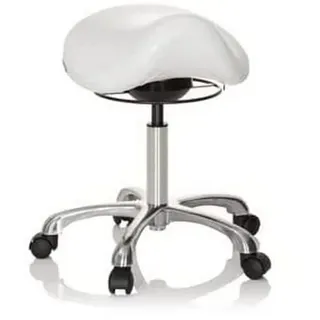 HJH Office 702311 Arbeitshocker Ortho SIT Kunstleder Weiß ergonomischer Sattelhocker mit Rollen, höhenverstellbar