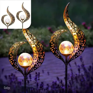 Gadgy Gadgy Solar Flammenlampe mit Erdspieß - Solar Gartenbeleuchtung Set 2 Stk. - Solar-Gartenbeleuchtung - Led-Außenbeleuchtung mit Sensor - Gartenlaterne - Gartenfackel - Gartenpfahl - Bronze Metall - Bronze