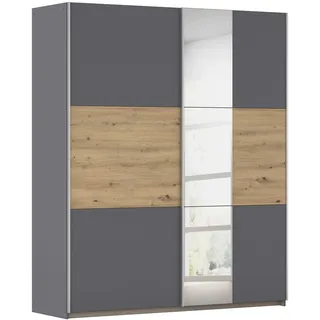 Schwebetürenschrank RAUCH "Kleiderschrank Schrank Garderobe TOPSELLER ASTANA", grau (graumetallic, eiche artisan), B:175cm H:210cm T:59cm, Holzwerkstoff, Schränke, Schwebetürenschrank, mit 3 Spiegelelementen, Metallgriffleisten alufarbig MADE IN GERMANY
