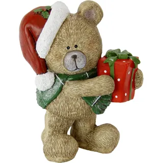 Dekofigur I.GE.A. "Bär mit Geschenk", braun, B:18cm H:25cm, Magnesia, Dekofiguren, Dekofigur, Figur Statue Weihnachtsfigur Ornament Weihnachtsdeko Adventskränze