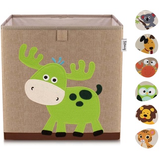 LIFENEY Aufbewahrungsbox Kinder mit Hirsch Motiv I Spielzeugbox mit Tiermotiv passend für Würfelregale I Ordnungsbox für das Kinderzimmer I Aufbewahrungskorb Kinder