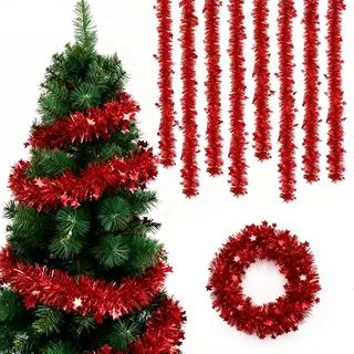 8 PCS Lametta Girlande,Tannengirlande Künstlich,2M Girlande Weihnachten,Weihnachtsgirlande,Rot Weihnachten Garland,Beeren Kränze,für Weihnachtsbaum Deko,Banner Mit,Door Decoration,Treppengeländer