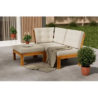 Ambia Garden Loungegarnitur , Akaziefarben, Beige , Holz, Textil , Akazie , vollmassiv , Füllung: Komfortschaum,Komfortschaum , Säule , Gartenmöbel, Loungemöbel, Loungegarnituren