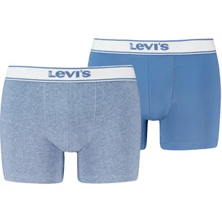 Boxer LEVI'S "LEVIS MEN VNTG HTR BOXER BRIEF 2P", Herren, Gr. XL, blau (blau combo), Obermaterial: 95% Baumwolle, 5% Elasthan, körpernah, Unterhosen Boxer, ohne Eingriff, uni, meliert, Logo-Bund, elastisch