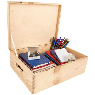 Creative Deco XL Große Holzkiste mit Deckel | 40 x 30 x 14 cm (+/-1cm) | Erinnerungsbox Baby Ostern Holzbox mit Deckel Unlackiert Kasten mit Griffen Für Dokumente, Spielzeuge | ROH, UNGESCHLIFFEN