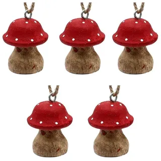 Dekohelden24 Holz Pilz Anhänger/Dekohänger/Baumbehang im 5er Set, Maße je Hänger L/B/H: ca. 5 x 4 x 5 cm