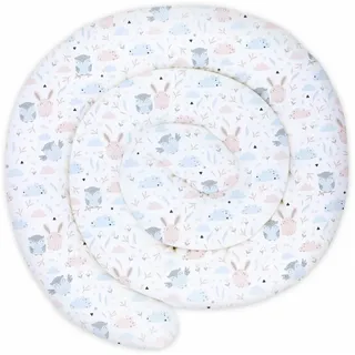 Totsy Baby XXL Bettschlange Bettkissen Stillkissen Bettrolle Zierkissen Bettumrandung Schlange Handmade Baumwolle Hellgrau mit Eulen 150 cm