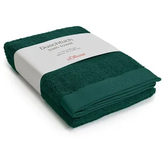 s.Oliver Luxus Frottee Duschtuch 70x140 cm dunkelgrün - 100% Baumwolle | Großes Bad-Handtuch flaschengrün, OEKO-TEX® zertifiziert, waschbar & weich, 600 g/m2 dick, Aufhänger & Marken Logostick