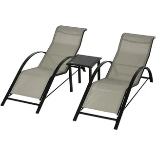 Outsunny Gartenliege mit Tisch, 59L x 169B x 66H cm, Metall, Mesh, Grau+Schwarz , Kunststoff , 59x66x169 cm , Gartenmöbel, Gartenliegen
