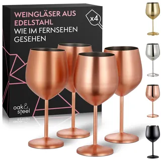Oak & Steel - 4 Edelstahl Weingläser (540ml) - Matt Roségold/Kupfer - Robust & Unzerbrechlich - Geschenkset für Geburtstage, Hochzeiten & Weihnachten