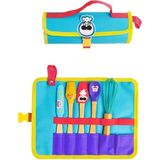 Chefclub Kids – Mini-Küchenutensilien-Set für Kinder – Aufbewahrungstasche mit Schneebesen, Pfannenwender, Löffel, Teigschaber und Backpinsel – Spielerisches Lernen – Ab 4 Jahren
