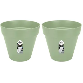 elho Loft Urban Rund 25 - Blumentopf für Außen - 100% recyceltem Plastik - Ø 24.5 x H 22.0 cm - Grün/Pistazien Grün (Packung mit 2)