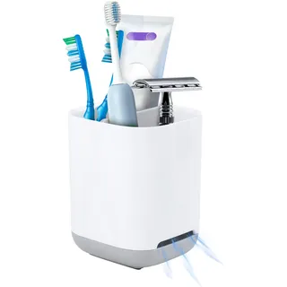 Zahnbürstenhalter, Zahnputzbecher, Abnehmbarer Zahnbürstenhalter Kunststoff, Toothbrush Holder, Badezimmer Elektrischer Zahnbürstenhalter mit Abflussloch, 2 Zahnbürstenfächer+1 Aufbewahrungsschlitz