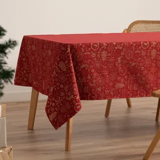 GAMUSI Tischdecke für Weihnachten, Jacquard, Goldgarn, Esstisch, quadratisch, Weihnachtsdekoration, 140 x 140 cm, Rot