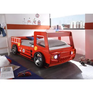 Begabino Kinderträume Kinderbett Autobett Feuerwehr 90 x 200 cm Holz lackiert rot