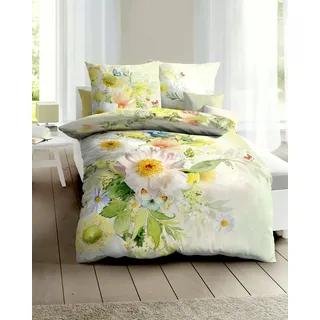 Bettwäsche KAEPPEL "Camila", gelb, B/L: 155cm x 220cm, 1 Stk., 1 Stk., Mako-Satin, B/L: 80cm x 80cm, 2 Stk., Mako-Satin, Obermaterial: 100% Baumwolle, Bettwäsche, Bettwäsche, Mit Blumen