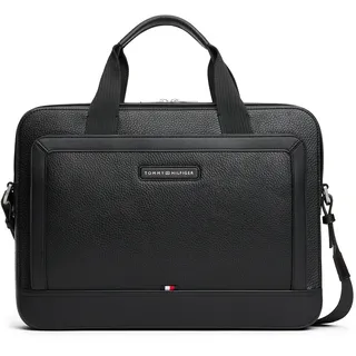 Laptoptasche TOMMY HILFIGER "TH CENTRAL COMPUTER BAG", Gr. B/H/T: 39cm x 28cm x 5,5cm, schwarz, Lederimitat, Taschen Laptoptasche, Unisex Geschäftstasche, Notebooktasche mit zusätzlichem Tragegriff