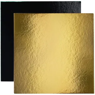 Ein Set von 10 quadratischen Stützen in Farbkarton für Kuchen und Auswahl der Abmessungen (gold / schwarz, 26 cm)