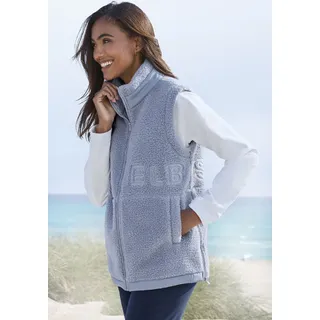 Fleeceweste ELBSAND, Damen, Gr. 36, hellblau, Obermaterial: 100% Polyester, unifarben, gerade hüftlang, Westen Fleeceweste, mit großer Schriftzug-Stickerei