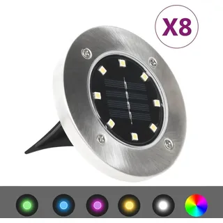 The Living Store Solar-Bodenleuchten 8 Stk. LED RGB-Lichtfarbe - Silber