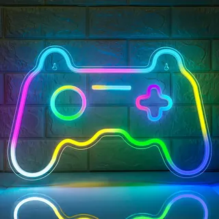 ineonlife Gamecontroller Neon Schild 21 Licht Led Schild für Gamingraum | Game Dimmbar Leuchtschild USB Spiel Neon Sign Wanddeko, Buntes Leuchtreklame für Geschenk,Gamer,Jugendzimmer,Spielhalle,Party