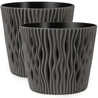 PECZEKO Blumentöpfe matt - Deko Pflanztopf für Blumen & Kräuter - Langlebige & leichte runde Kunststoff-Pflanzentöpfe für Wohn- & Esszimmer, Küche, Terrasse, Balkon - 2er-Set - (Grau, ø 16 cm)