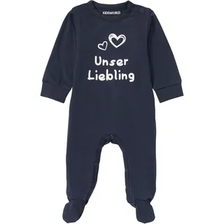 Schlafoverall KIDSWORLD "Baby-Schlafanzug, Unser Liebling - NEUE KOLLEKTION", Baby, Gr. 86/92, N-Gr, blau (marine), Jersey, Obermaterial: 100% Baumwolle, bedruckt, Basic, Basic, Rundhals, Overalls Schlafoverall, aus Bio-Baumwolle
