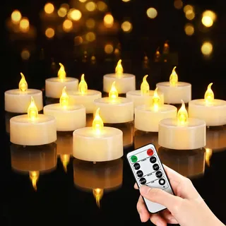 cimetech 24 LED Teelichter mit Timer Fernbedienung Flammenlose Elektrische Flackernde Batteriebetriebene Kerzen für Zuhause, Zimmer, Tisch, Halloween, Weihnachtsdekoration