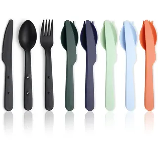 Evanda Camping Besteck, 6 Sets Plastik Reisebesteck Zusammengesteckt für einfachen Transport und Platzersparnis, Campingbesteck für Outdoor, Reise, Arbeit, Schule, Picknick Spülmaschinenfest
