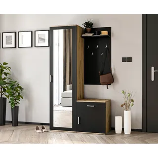 AX LIVING Garderobe mit Spiegel Magnola – 100 cm breit, Artisan & Schwarz - Hellbraun, Schwarz