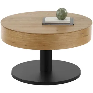 Boxxx Couchtisch , Schwarz, Eichefarben , Holz, Metall, Holzwerkstoff , Asteiche , furniert , rund , Säule, Bodenplatte , 78x47x78 cm , Stauraum, höhenverstellbar , Wohnzimmer, Wohnzimmertische, Couchtische, Couchtische rund