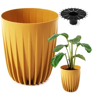 Konzept 11 - Hoher Blumentopf 30cm Durchmesser, Pflanzkübel Groß für Außen, Balkon, Übertopf mit Einsatz Gelb, Palmentopf