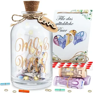 LED Flaschenlicht Hochzeit Hochzeitsgeschenke Geld für Brautpaar Geldgeschenke Hochzeit Verpackungen Hochzeitsgeschenke Geld Spardose Leuchtflasche für Frisch Verliebte Geburtstag (Mr. & Mrs.)