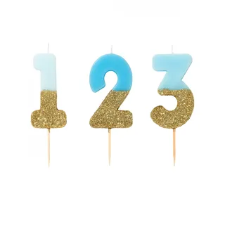 Talking Tables Geburtstagskerzen | Kerzen für Geburtstagskuchen | Kerzen blau | 8 Geburtstagskerze Cake Topper | Gold Glitzer und Blau, Multifarbe, Height 8cm, 3", BDAY-CANDLE-BLU-8