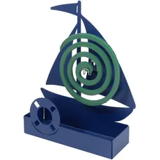 Baroni Home Anti-Mücken-Spirale Halter aus Metall, Räucherspirale Halter für Innen- und Außenbereiche, Halter für Mückenabwehr, 17x5x18 cm, blaues Segelboot