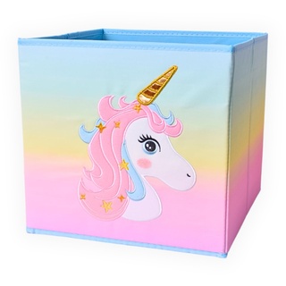 TE-Trend Einhorn Motiv Regal Aufbewahrungsbox Kinder Kinderzimmer Faltbox Aufbewahrungskorb bestickt als Spielzeugkiste für Mädchenzimmer mehrfarbig