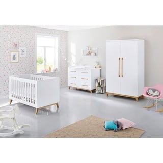 Pinolino Babyzimmer , Weiß, Eschefarben , Holzwerkstoff , 4 Fächer , 6 Schubladen , in verschiedenen Größen erhältlich,zum Juniorbett umbaubar, höhenverstellbar, Sprossen mit Normabstand, Aufbauanleitung im Karton, Lattenrost inklusive, Schlupfsprossen , Baby & Kindermöbel, Babyzimmer, Babyzimmer-serien