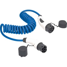 Bild Spiralladekabel für Hybrid & Elektroauto Mode 3, Typ 2 Ladekabel 3-phasig 11 kW, dehnbar 1-5 m, inklusive Aufbewahrungstasche, Betriebstemperaturbereich -30°C bis +50°C, blau, 65122