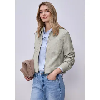 Blouson STREET ONE, Damen, Gr. 40, smoke beige, Web, Obermaterial: 54% Baumwolle, 40% Viskose, 6% Elasthan. Futter: 100% Polyester, Fischgratmuster, bequem hüftbedeckend, Rundhals, Jacken Blouson, mit Fischgrätmuster und Zipper