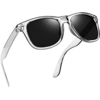 Joopin Rechteckige Sonnenbrille Herren Retro Polarisierte Sonnenbrille Damen und Klassische Sport Brille Grau UV400 (Transparent Grau)
