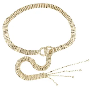 MilyaDE Strass Gürtel für Damen - Eleganter Taillengürtel Taillenkette Kettengürtel Bauchkette aus Metall - Ideal für Kleid (Gold)