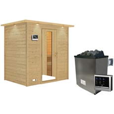 Bild Sauna Sonja mit Energiespartür und Kranz Ofen 9 kW Saunaofen mit ext. Strg modern«, beige
