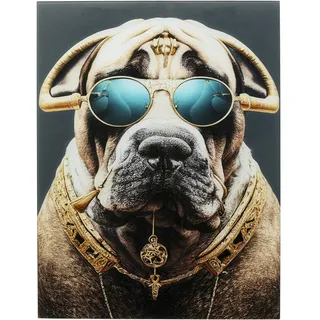 Kare Design Wandbild Fashion Dog, Bunt, Rechteckig, Glasbild, 4mm ESG Sicherheitsglas, Tierisches Design, Hund, Wandkunst, Bild, Schlafzimmer, Wohnzimmer, Glas, 80x60 cm (H/B)