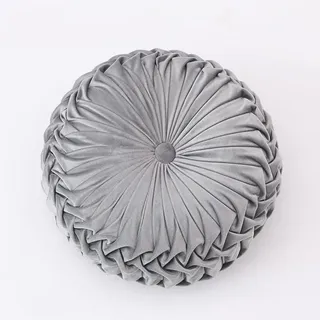 NatureMan Sofakissen, rund, 34,8 cm, aus reinem Samt, Heimdekoration, rundes Faltenkissen, Kürbiskissen, geeignet für Zuhause, Bett, Auto, Dekoration (grau)