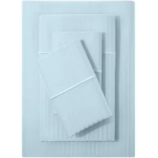 Feather & Stitch King Size Damast Streifen BettlakenSet – 4teiliges Set, ultraweiche 100% Baumwolle, Fadenzahl 500, luxuriöses Satingewebe, Tiefe Taschen, Bettlaken mit 2 Kissenbezügen (Kingsize,