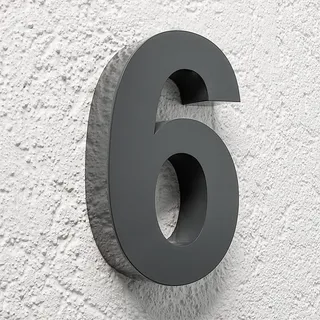 Longlife LED 3D Hausnummer 6 Edelstahl anthrazit RAL7016 Schriftart Arial