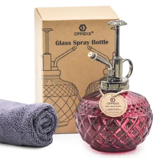 OFFIDIX Glas-Sprühflasche, 300 ml, Pflanzen-Sprühkanne, Rosarot | Gießkannen aus Glas im Vintage-Stil mit Kunststoffpumpe für kleine Pflanzen im Haus oder Büro