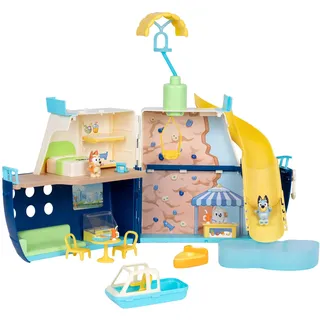 BlueY-Spielset Kreuzfahrtschiff, mit 5 Spielbereichen, Wasserrutsche, Kletterwand, Schnellboot und Parasail, enthält über 15 Zubehörteile, Stickerbogen, Exklusive Bingo-Figuren