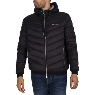 Armani Exchange Men's Hooded Quilted Down Milano/New York Logo Zip-up Jacket, Black/Melange Grey B, Medium